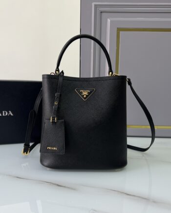 PRADA 1BA212 Black Medium Saffiano Leather Prada Panier Bag