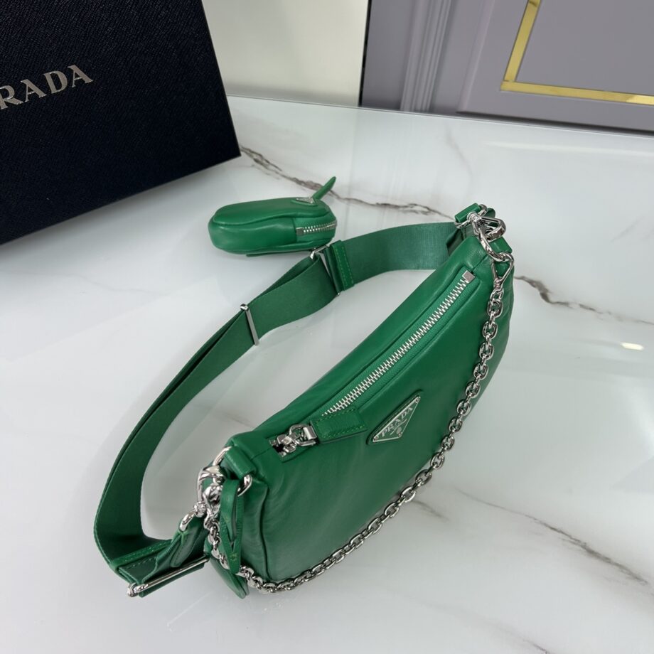 PRADA 1BH204 Green Sheepskin Hobo Bag