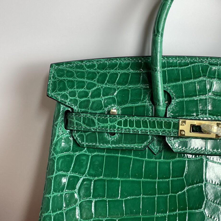 HermèS Birkin25 Emerald Green Nile Crocodile Gold Hardware Handmade Sewing Birkin09