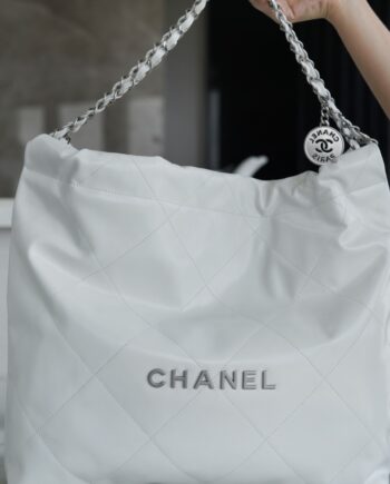 Chanel AS3261 Medium White Shiny Calfskin & Silver-Tone Metal Chanel 22 Handbag