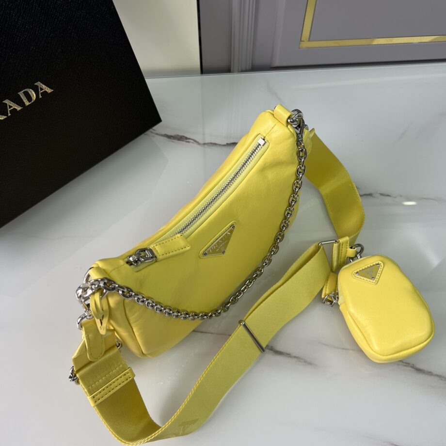 PRADA 1BH204 Yellow Sheepskin Hobo Bag