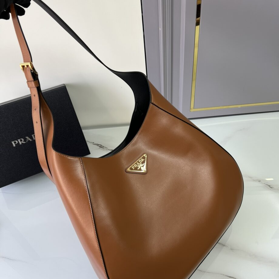 PRADA 1BC181 Large Leather Shoulder Bag With Topstitching