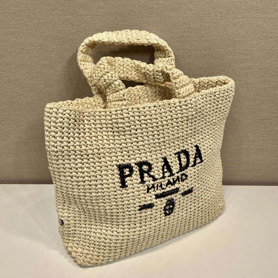 PRADA 1BG408 Raffia Tote Bag