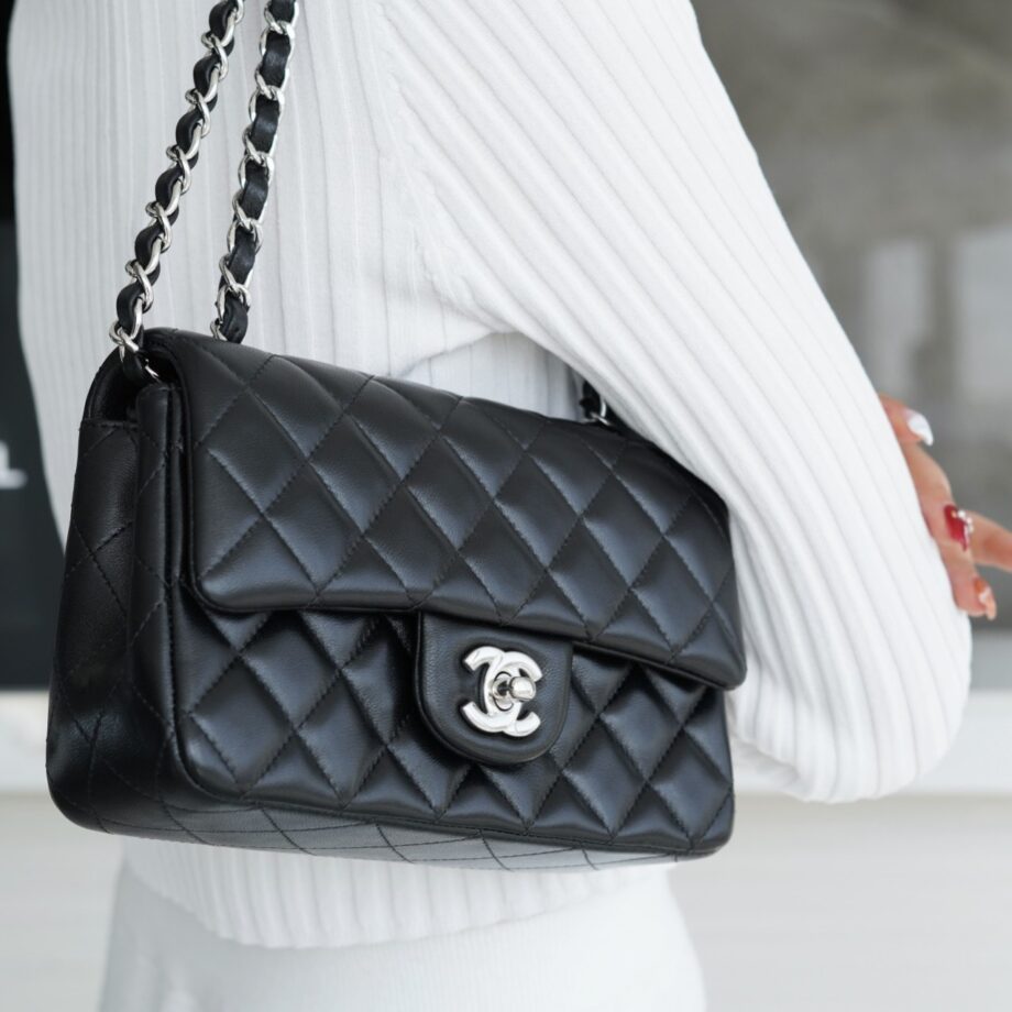 Chanel Black & Silver Hardware French Imported Lambskin Mini Flap Classic Handbag