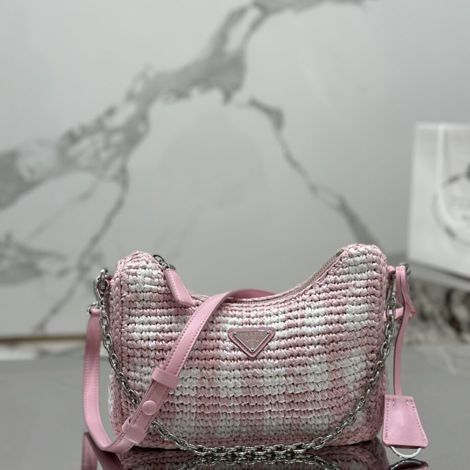 PRADA 1BC204 Raffia Hobo Woven Bag