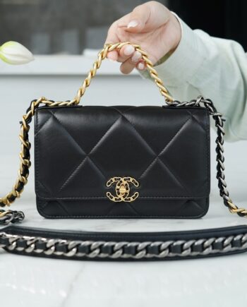 Chanel: Black Italian Imported Calfskin 19 Classic Wallet On Chain