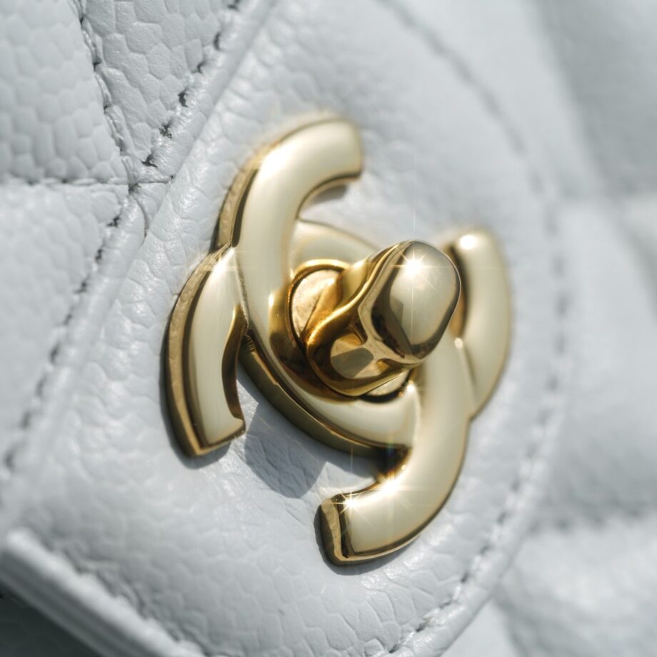 Chanel White & Gold Hardware Italian Cowhide Classic Handbag