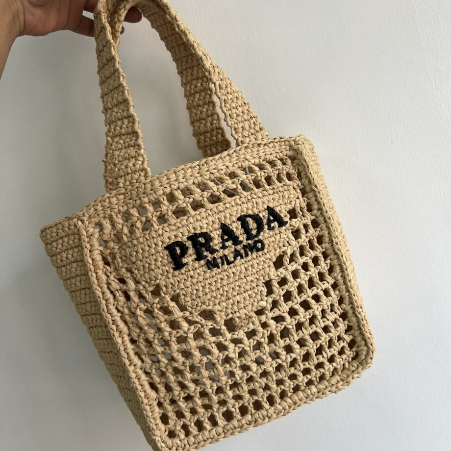 PRADA 1BG444 Small Raffia Tote Bag