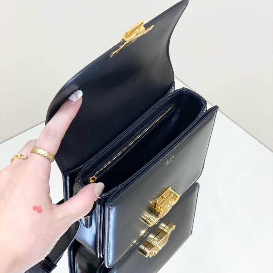 Celine 188423 Black Teen Triomphe Bag In Shiny Calfskin