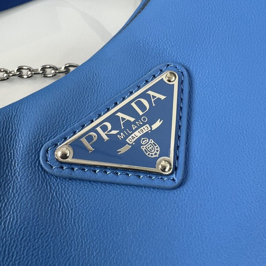 PRADA 1BH204 Blue Sheepskin Hobo Bag