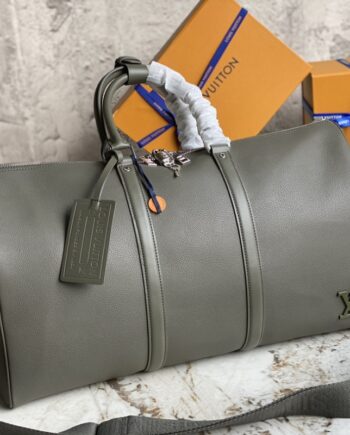 louis vuitton m21536 green full leather travel bag series keepall bandouli ère