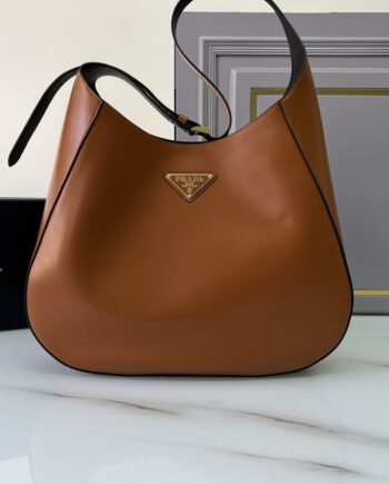 PRADA 1BC181 Large Leather Shoulder Bag With Topstitching