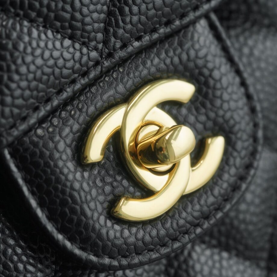 Chanel Black & Gold Metal Grained Calfskin Small Classic Handbag