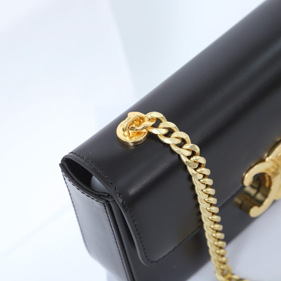 Celine 197993 Black&Gold Chain Shoulder Bag Triomphe In Shiny Calfskin