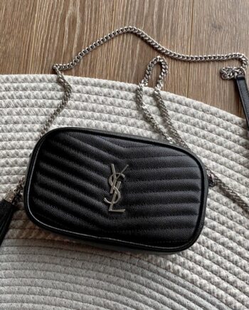 ysl lou mini jacquard grain embossed genuine leather bag silver logo