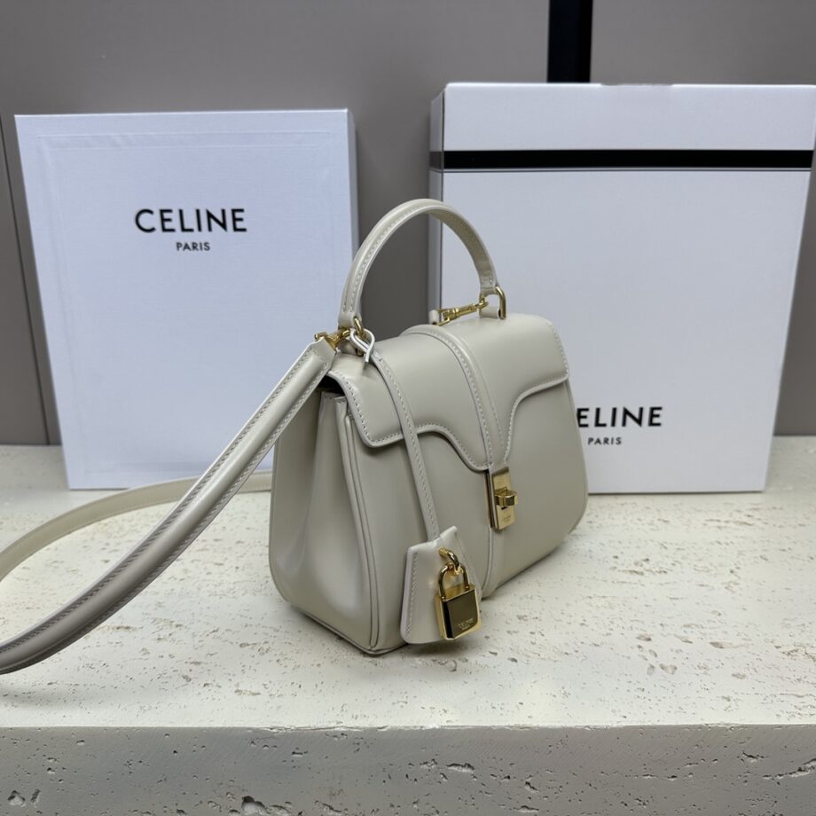 Celine 197983 White Mini 16 In Satinated Calfskin