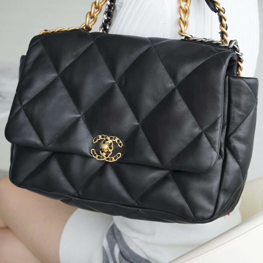 Chanel Black Italian Imported Lambskin 19 Maxi Handbag