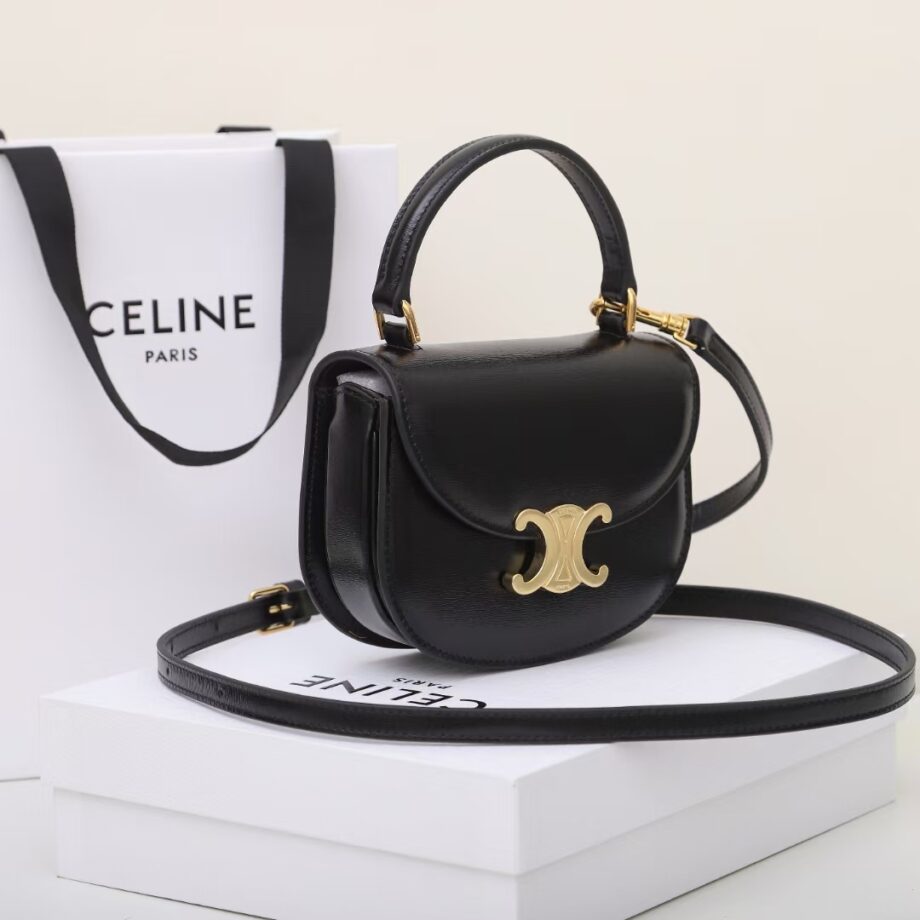 celine 10l063 black mini besace triomphe saddle bag