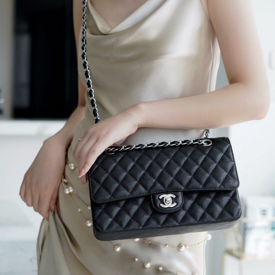 Chanel Black & Silver Hardware Italian Cowhide Classic Handbag