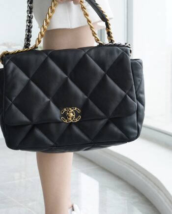 Chanel Black Italian Imported Lambskin 19 Maxi Handbag