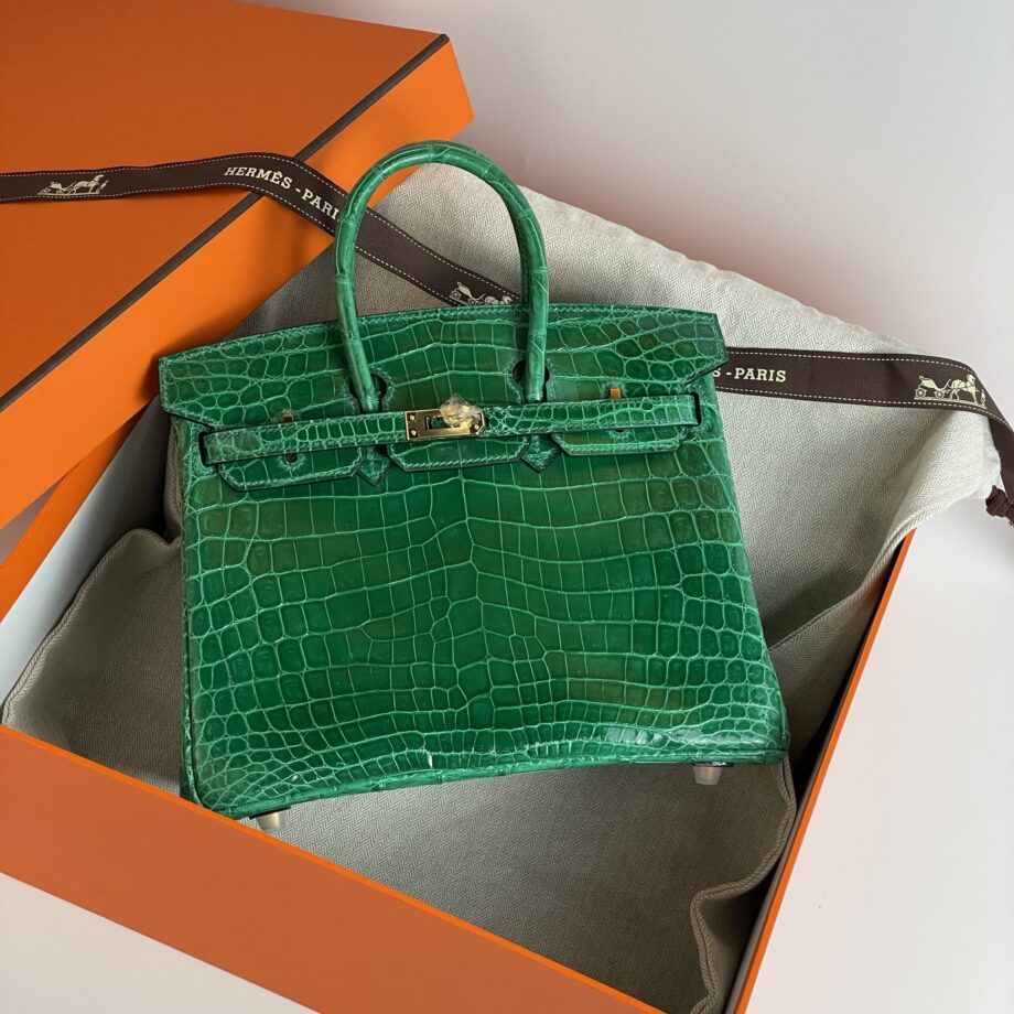 HermèS Birkin25 Emerald Green Nile Crocodile Gold Hardware Handmade Sewing Birkin09