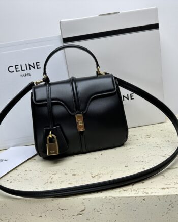 Celine 197983 Black Mini 16 In Satinated Calfskin