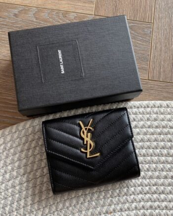 ysl uptown compact wallet in grain de poudre embossed leather