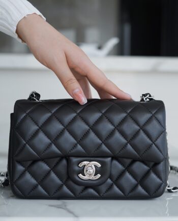 Chanel Black & Silver Hardware Italian Gaiera Lambskin Mini Classic Handbag