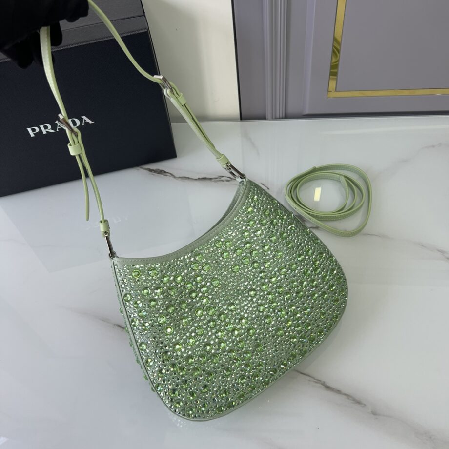 PRADA 1BC169 Green Cleo Satin Bag With Crystals