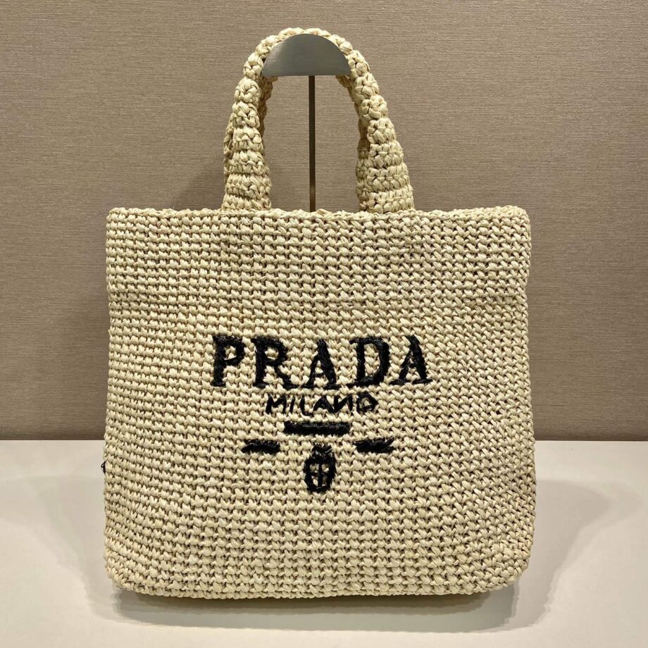 PRADA 1BG408 Raffia Tote Bag