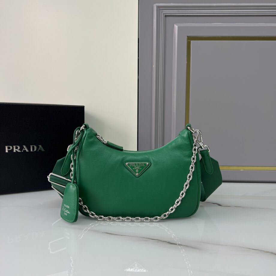 PRADA 1BH204 Green Sheepskin Hobo Bag