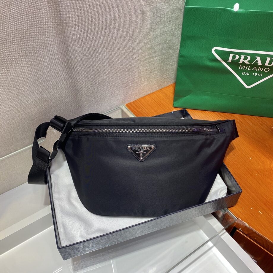 PRADA 2VL033 Black Canvas Minimalism Chest Bag/Waist Bag