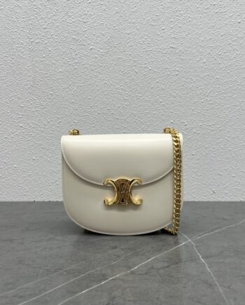 Celine 110973 White Tea Chain Besace Triomphe In Shiny