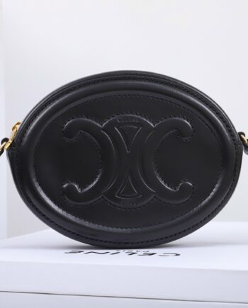 celine 101703 black crossbody oval purse cuir triomphe in smooth calfskin