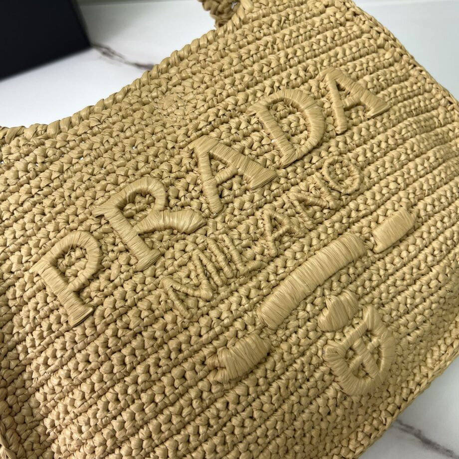 PRADA 1BG186 Raffia Hand-Woven Shoulder Bag