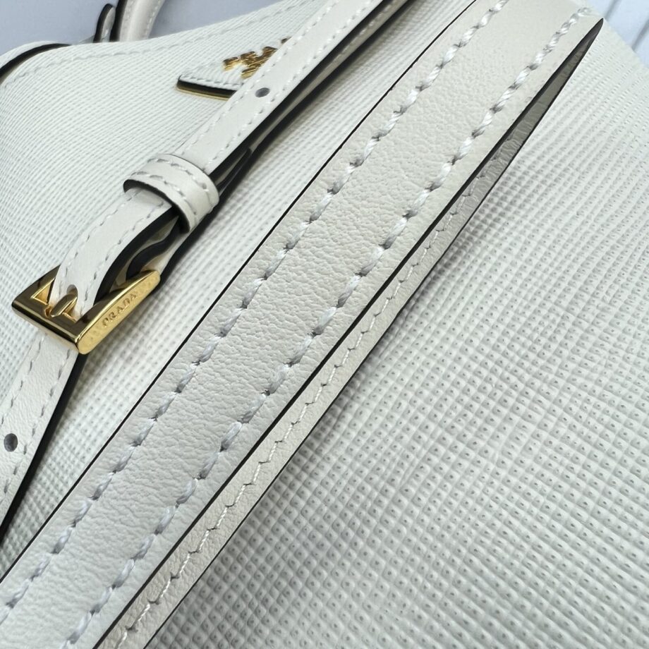 PRADA 1BA217 White Small Saffiano Leather Prada Panier Bag