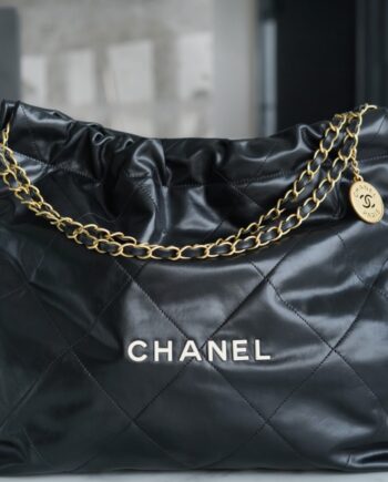 Chanel AS3261 Medium Black Shiny Calfskin & Gold-Tone Metal Chanel 22 Handbag