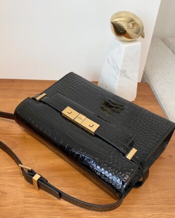 ysl manhattan small shoulder bag in crocodile-embossed shiny leather