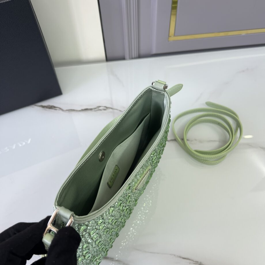 PRADA 1BC169 Green Cleo Satin Bag With Crystals