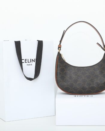 celine 193952 tan ava bag in triomphe canvas and calfskin