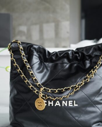 Chanel AS3260 Small Black Shiny Calfskin & Gold-Tone Metal Chanel 22 Small Handbag