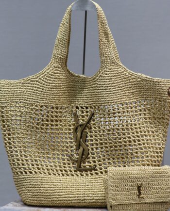 YSL 698651 Raffia Woven Shopping Bag