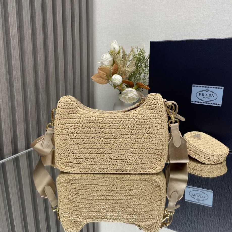 PRADA 1BH204 Handmade Raffia Woven Women'S Bag