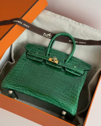 HermèS Birkin25 Emerald Green Nile Crocodile Gold Hardware Handmade Sewing Birkin09