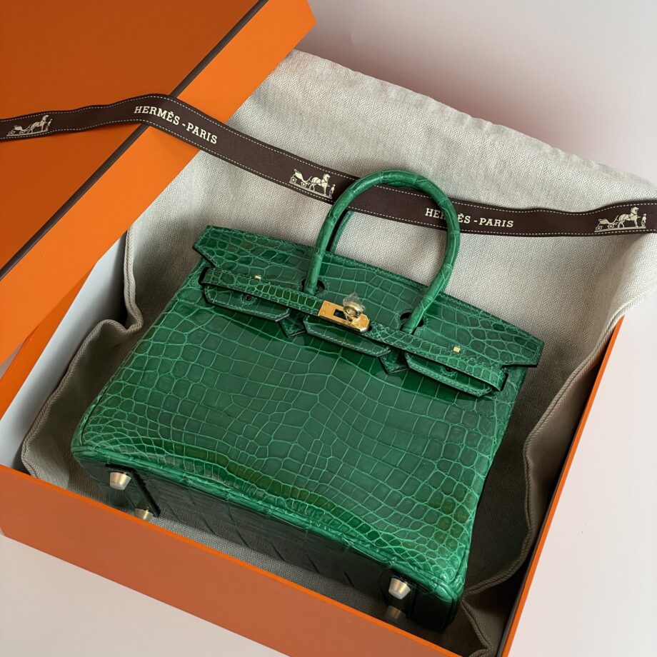 HermèS Birkin25 Emerald Green Nile Crocodile Gold Hardware Handmade Sewing Birkin09