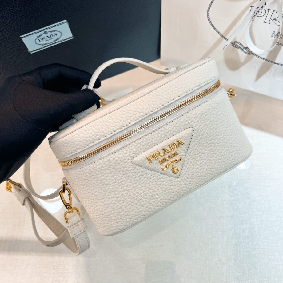 PRADA 1BH202 White Leather Mini-Bag Cosmetic Bag