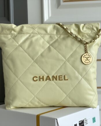 Chanel AS3260 Small Yellow Shiny Calfskin & Gold-Tone Metal Chanel 22 Small Handbag