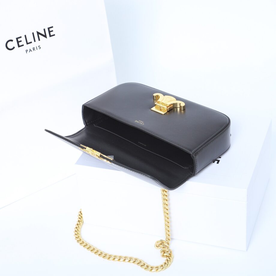 Celine 197993 Black&Gold Chain Shoulder Bag Triomphe In Shiny Calfskin