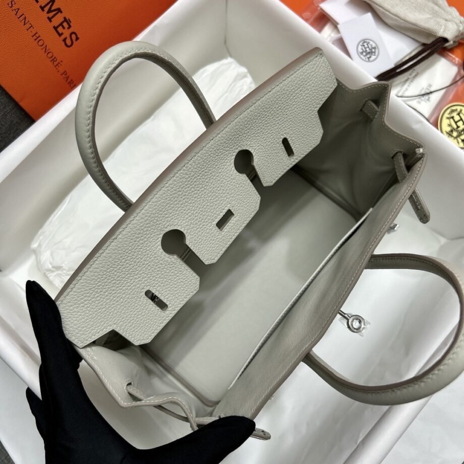 HermèS Birkin25 Pearl Gray Togo Cowhide Silver Hardware Hand-Stitched Birkin 25