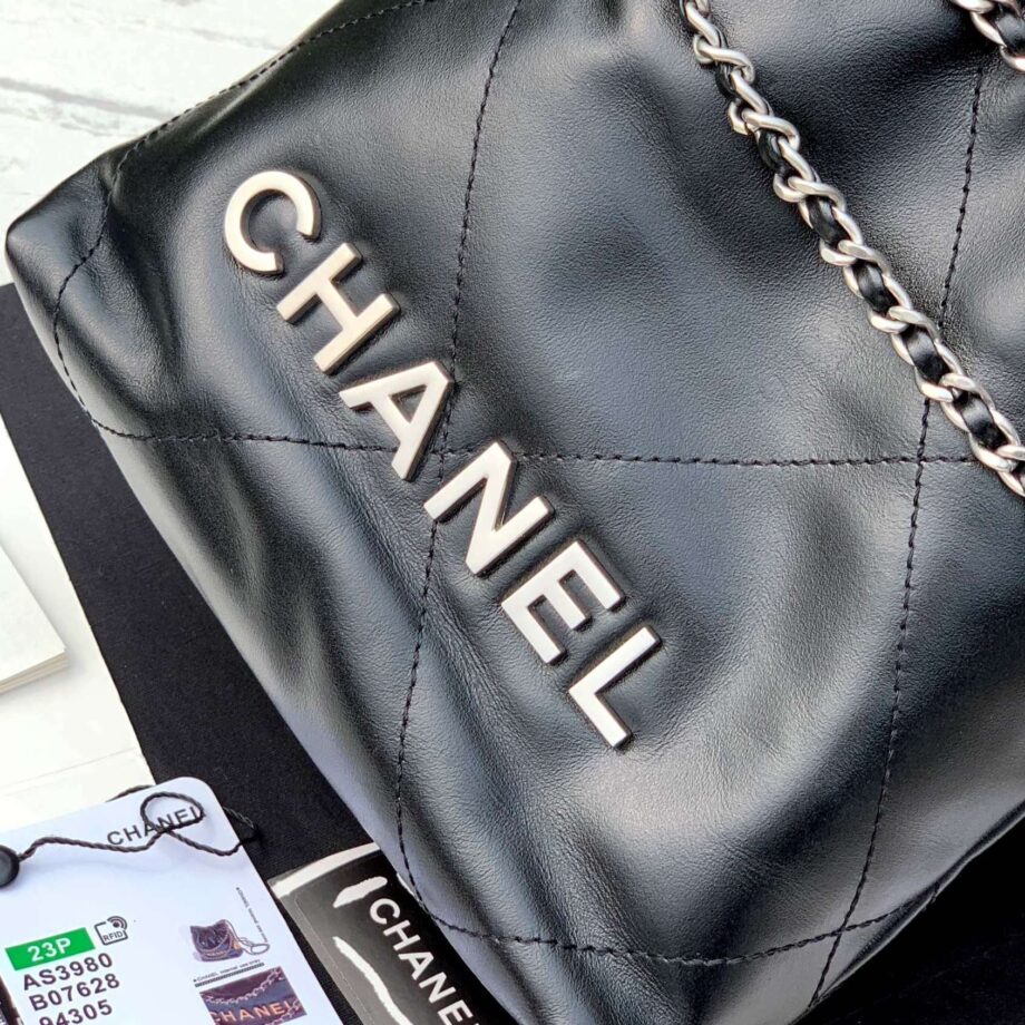 Chanel AS3980 Mini Black Shiny Calfskin & Silver-Tone Metal Chanel 22 Mini Handbag